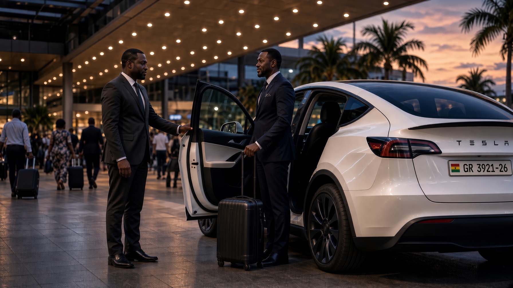 MARSIEV chauffeur greeting an arriving passenger at the airport curb